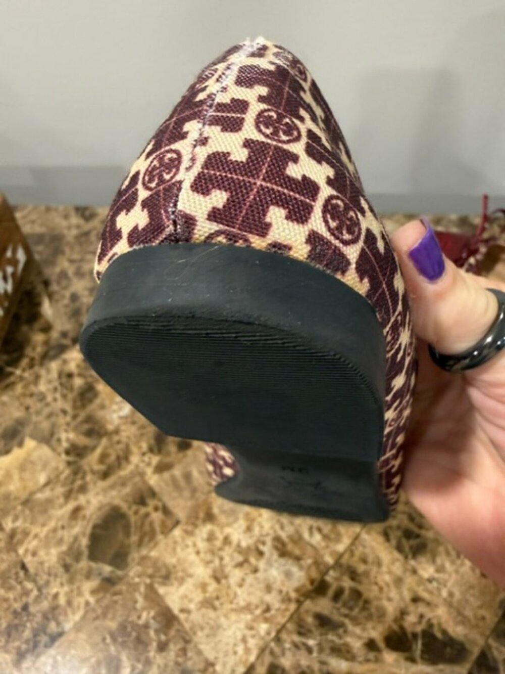 Tory Burch T Monogram Ballet Flats Red/Beige Jacquard & Patent Leather - Size 9 - Picture 9 of 12